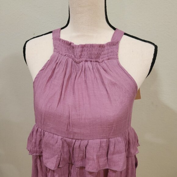 Mauve Tiered Ruffle Dress w/ Tie at Back of Neck - Picture 4 of 7